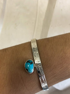 Hand Engraved Silver Bracelet with Turquoise